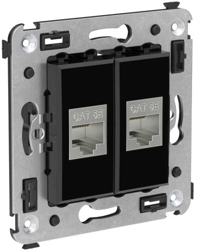 Розетка компьютерная экранированная без рамки DKC Avanti 2-м. RJ45+RJ45 5е черный квадрат картинка